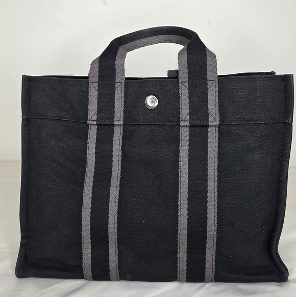 Hermes Handbags - Hermes Small 12"x9" Canvas Tote Bag Stylish In Black and Gray